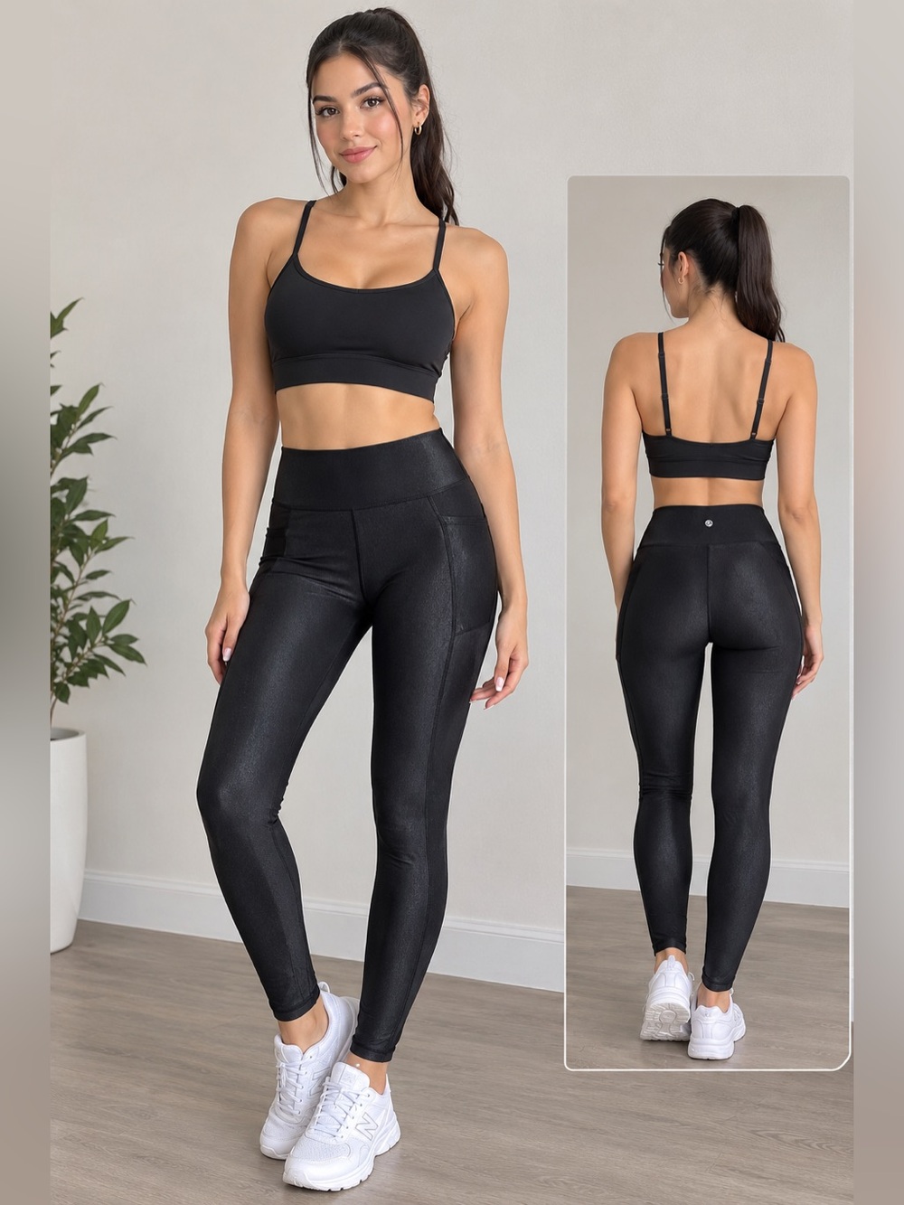 CRZ YOGA Black Faux Leather High Waisted Leggings Size M